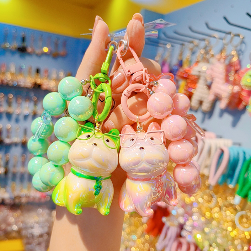 Llavero bulldog lindo creativo exquisito llavero de coche Cordón de teléfono móvil Gafas de color degradado de resina de galvanoplastia