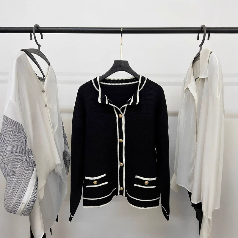 Single-Tail ME Cashmere-Blend Lapel Lace Profile Knit Cardigan