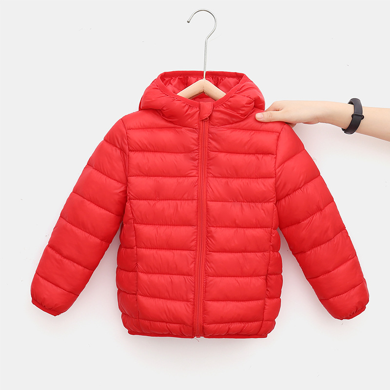 Comercio exterior otoño e invierno nueva chaqueta de algodón de plumón para niños de color sólido para hombres y mujeres, chaqueta de algodón cálida ligera con capucha para niños de mediana edad