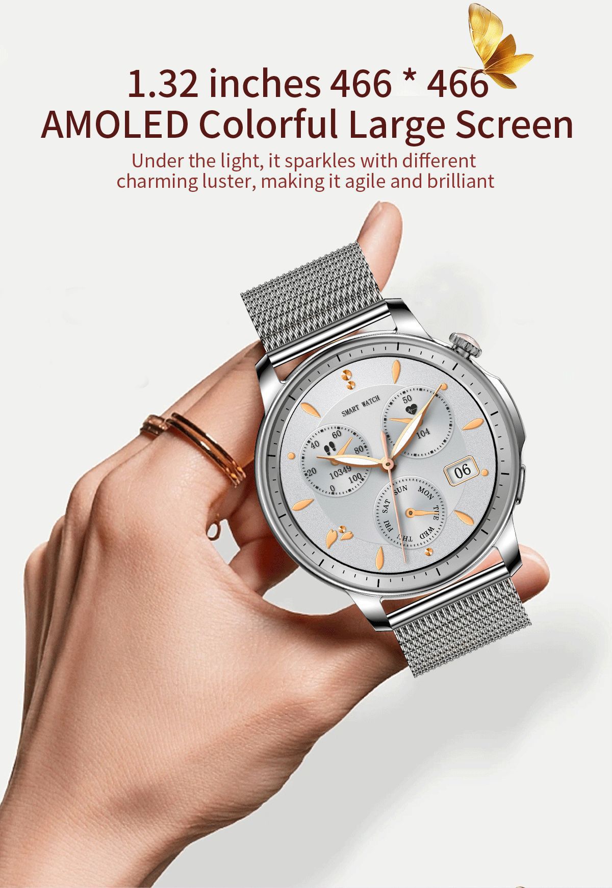 New V65 smartwatch, AMOLED screen, waterproof, smart reminder, Bluetooth, sports watch, ladies' bracelet Application Scenario