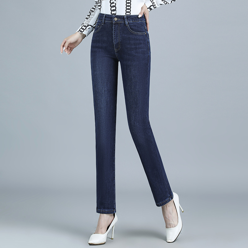 Straight-Leg Jeans Plus Size for Middle-Aged Women, Slim Fit, Stretchy, 2026 Spring High-Waisted Mom Jeans, Long Pants