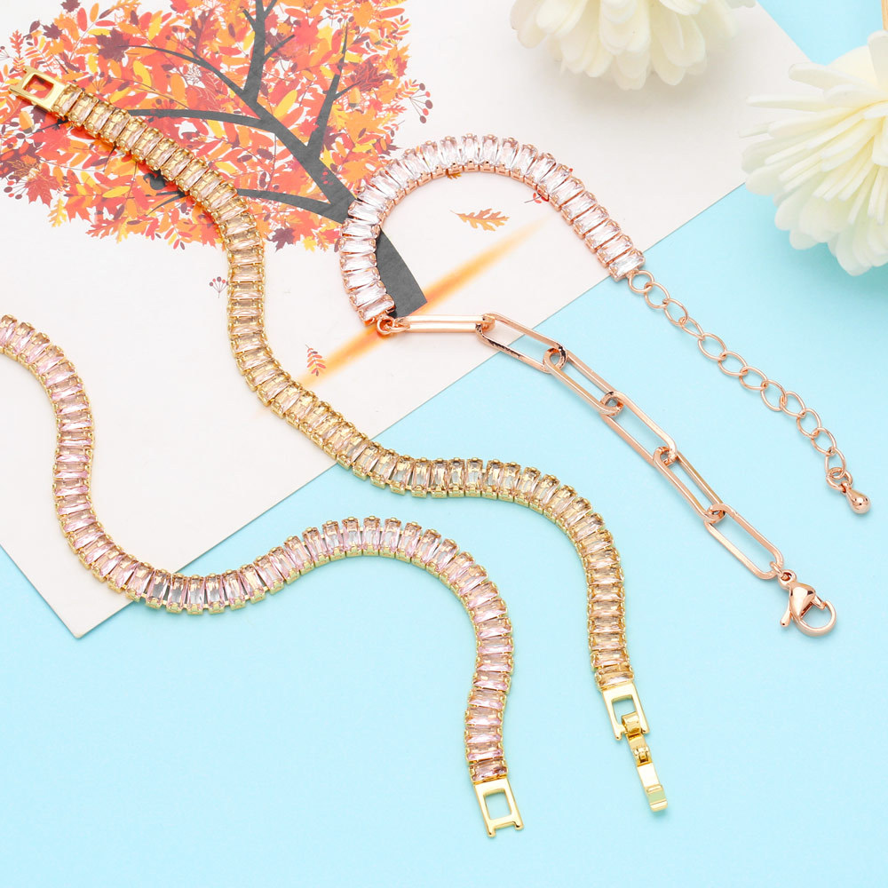 Fashion Simple Half Stitching Zircon Inlaid Chain Bracelet Wholesale