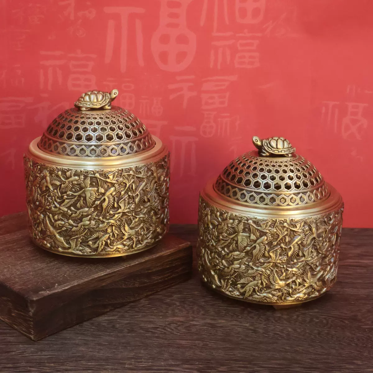 黄铜龟鹤延年香炉熏香炉仿古家用室内供佛线香炉工艺品礼品摆件