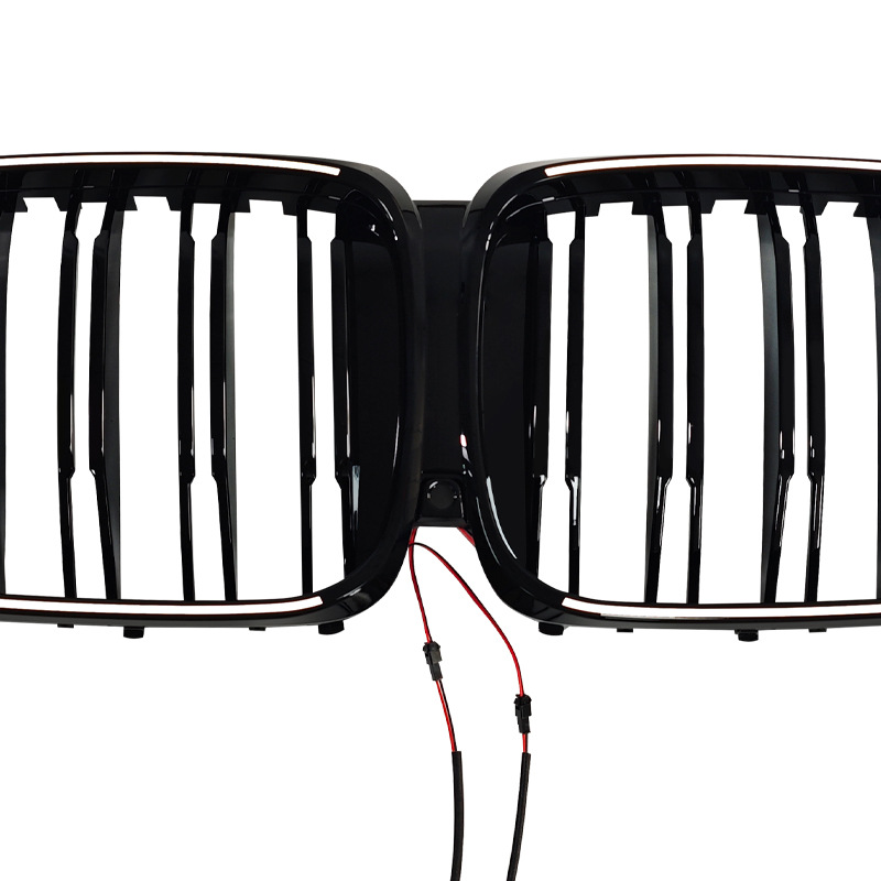Suitable for BMW X5 G05LCI, dual-bar bright black illuminated front grille, modified LED air intake grille, front face accessories