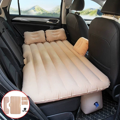 Vehicle-mounted inflatable bed Thickened PVC Flocking Car Inflatable - split-straight-beige-long-pier
