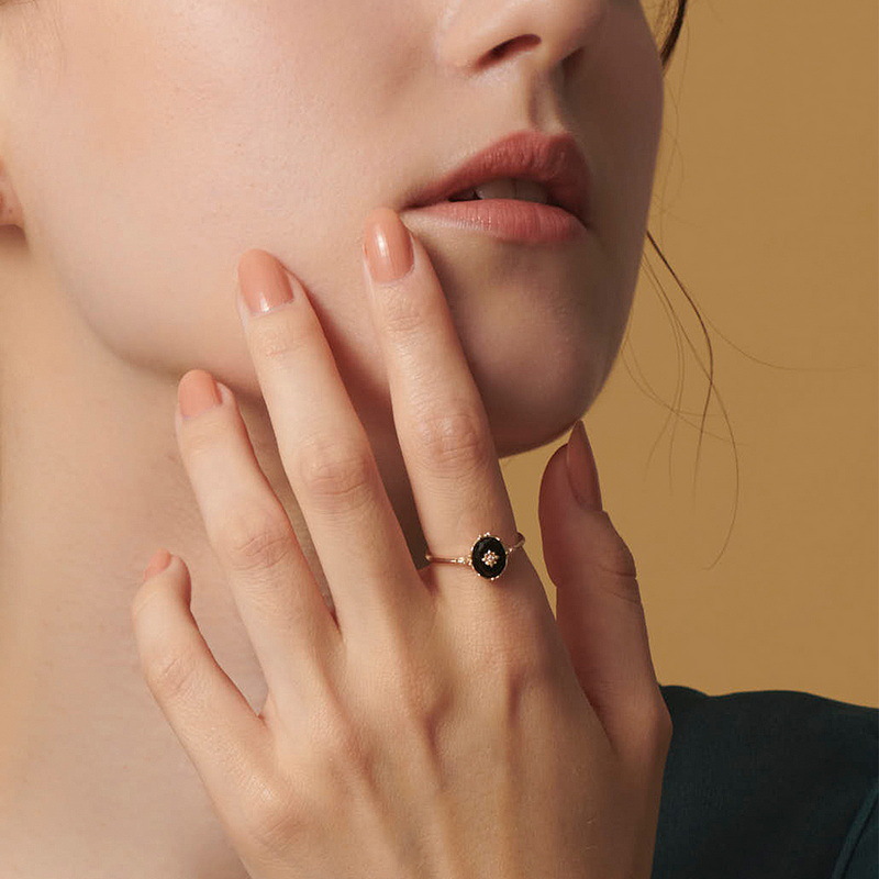 Oval, Flower Pattern Women's Gender Plating, Inlay Design Lady Oval Flower Sterling Silver Plating Inlay Artificial Diamond Agate Women's Open Rings