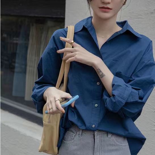 绿色衬衫女士春秋复古港味法式小众纯色慵懒风衬衣设计感上衣|undefined