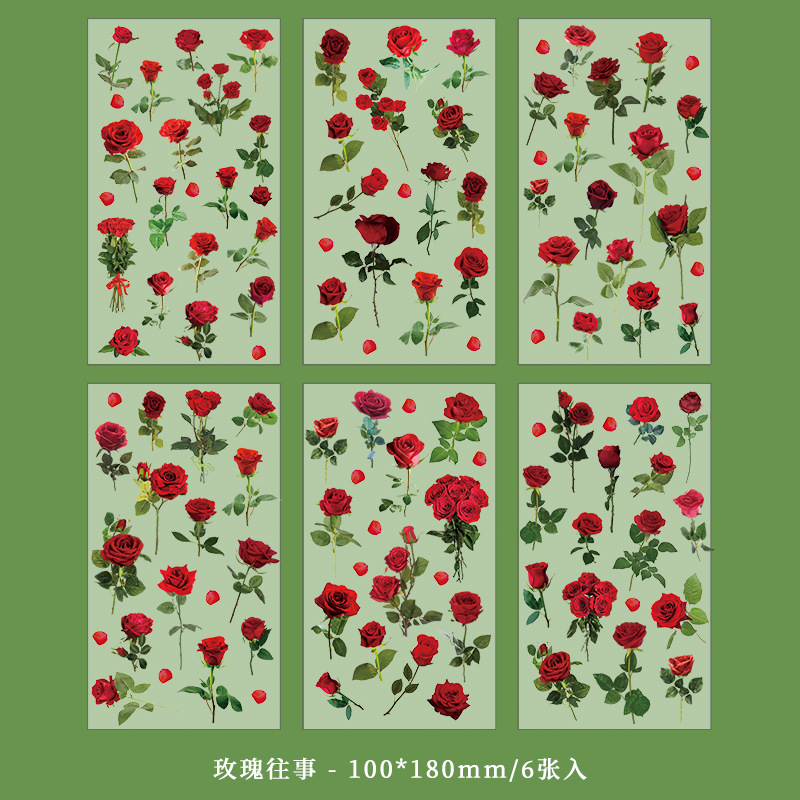 Cuenta de mano pegatinas bolsa vintage planta flor hojas PET impermeable transparente cuenta de mano de los niños DIY pegatinas decorativas taza de agua