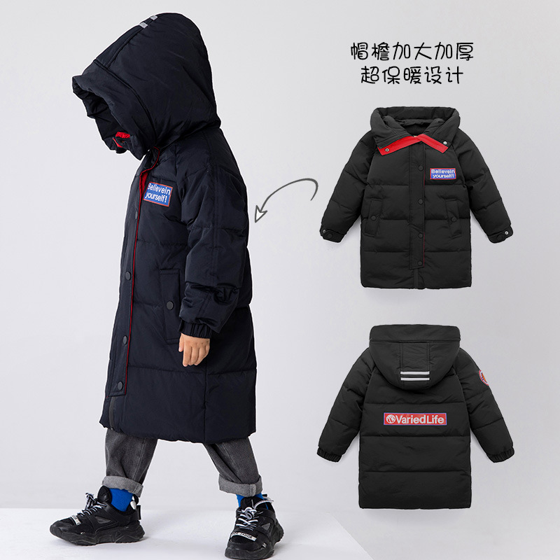 Niños y Niñas Ropa Infantil niños medianos y grandes niños 90% pato blanco abajo con capucha alargado engrosado abajo chaqueta caliente