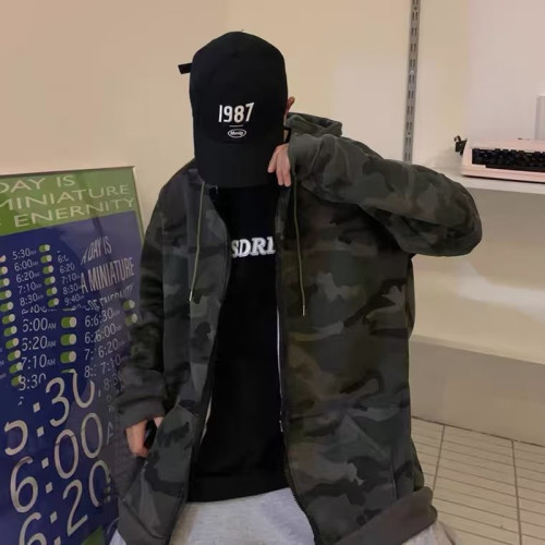 Camouflage Hooded Sweatshirt for Men - Loose Fit, Ins Style, Spring and Autumn Casual Top, Hong Kong Style, Student Trend Brand Outerwear for Men