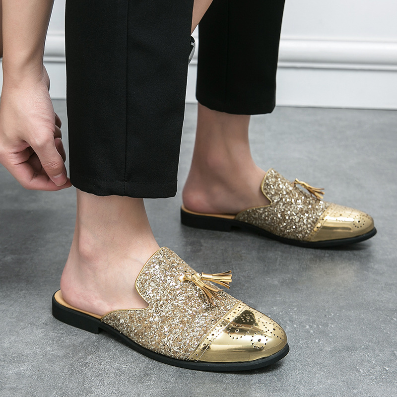 Sınır ötesi büyük boy 47 yaz yeni erkek rahat moda Baotou yarım sürükle Brogue ve renk uyumlu genç küçük deri ayakkabılar_voghion.com