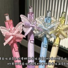 リボン蝶の香りのゲルペンインスタイル高品質ガーリーハート学生試験筆ペン st ヘッドブラック 0.5