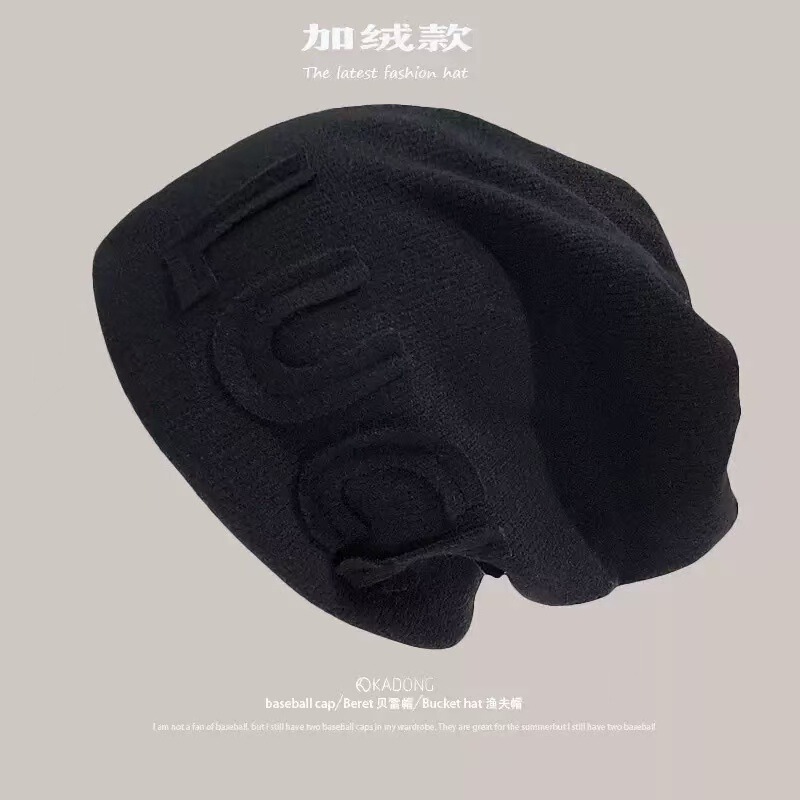 网红堆堆帽女产后月子帽春秋时尚字母日系毛线针织包头帽春季冷帽|undefined