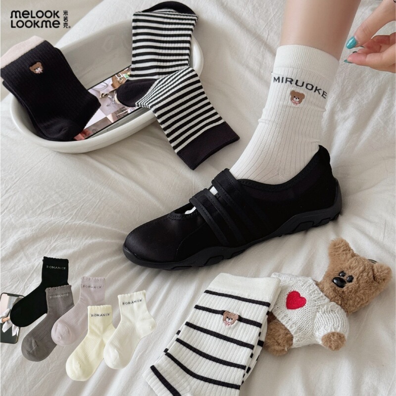 2026m Ruoke Autumn New Product Adult Women's Socks Thin Cotton Girls' Socks Ladies' Princess Lace Mid-Calf Socks Wholesale