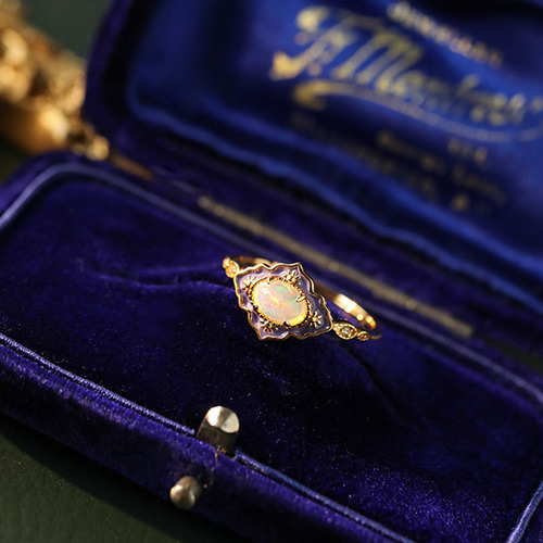 Lily Pad - New Oil Painting Series Opal Ring for Women, Retro High-End Original Design Ring, Gold-Plated