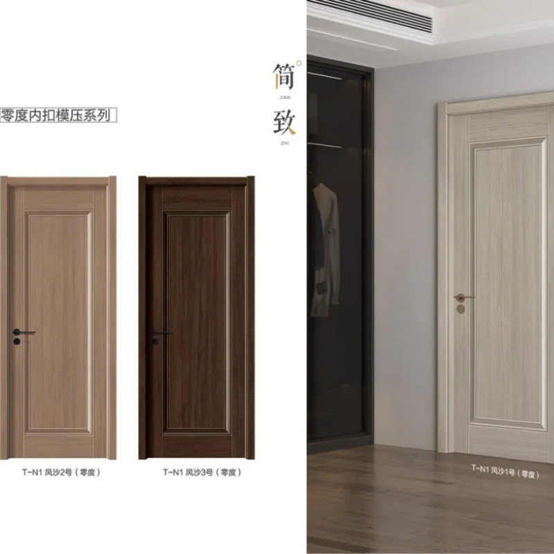 Puerta de madera compuesta de madera sólida puerta interior sin pintura puerta de habitación aislada acústica simple hogar moderno conjunto de cristal de carbono puerta de dormitorio image 4