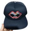 Leather red lip black hat
