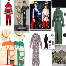 亚马逊跨境儿童服装定制角色扮演万圣节迷彩服小兵服军装特种特战