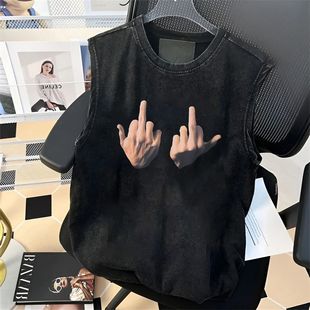 Solid Color American Retro Vest for Men, Summer Sleeveless T-Shirt, Washed Vintage Trendy Niche Retro Sleeveless Clothing