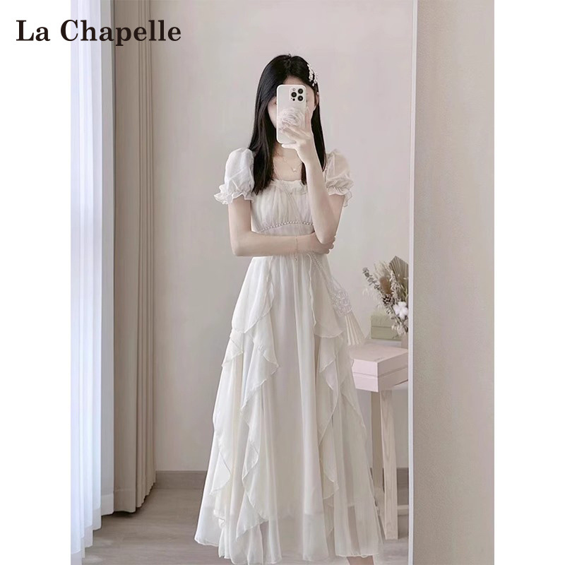 拉夏贝尔法式白色连衣裙女春夏季2025新款高级感温柔风仙女长裙子
