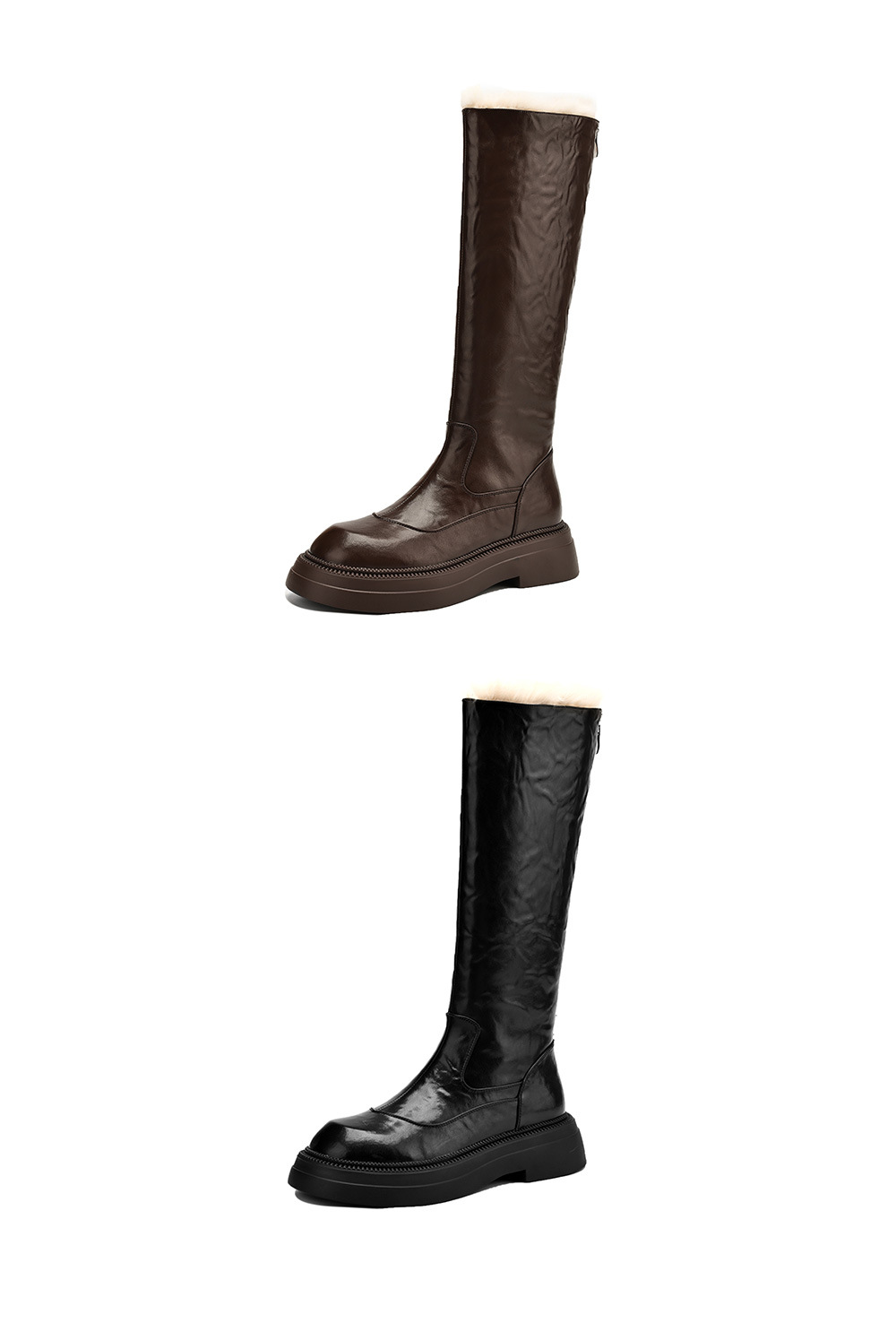 Boot nữ da thật cổ cao đế dày lông ấm mùa đông chống nước — màu nâu chi tiết 23