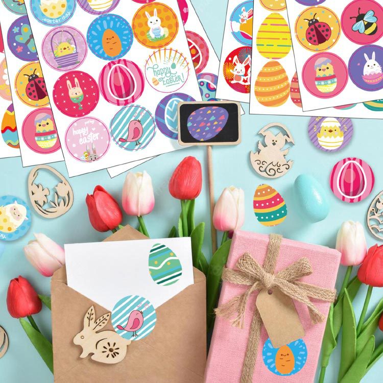 Etiqueta engomada de Pascua huevo conejo polluelo etiqueta partido juego ropa etiqueta engomada del regalo