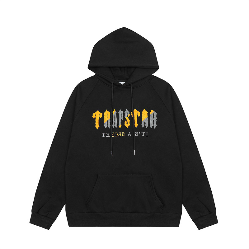Marca de moda europea y americana Trapstar amarillo gris toalla bordado forrado de lana hombres y mujeres pareja suéter pantalones de chándal traje casual