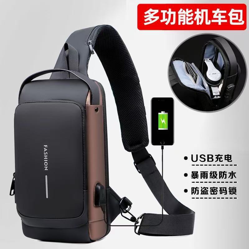 パスワードロックチェストバッグ盗難防止オックスフォード布撥水USB充電多機能ショルダーバッグクロスボディバッグウエストバッグ卸売|undefined