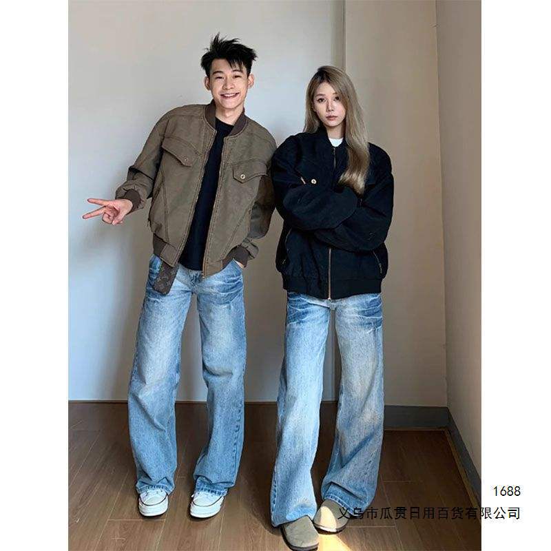 Men's workwear jacket, spring and autumn style, American retro baseball jacket, trendy distressed Harrington jacket, cleanfit short style Men's workwear jacket, spring and autumn style, American retro baseball jacket, trendy distressed Harrington jacket, cleanfit short style