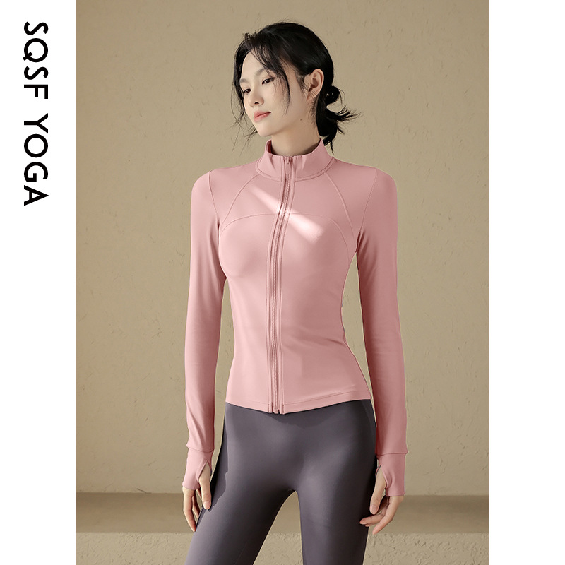 Slim Stand-up Collar Quick-drying Jacket Women's Yoga Clothes Tops Blue Fitness Clothes Women_desvips.com