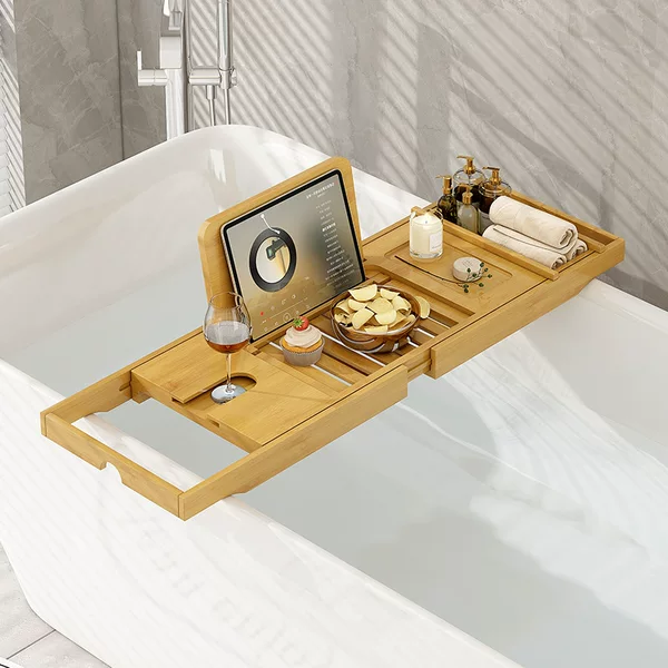 Bathtub Rack Multi-Functional Bathtub Bath Rack Telescopic Storage Rack Bathroom iPad Mobile Phone Holder Red Wine Rack Non-Slip