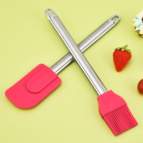 Silicone Baking Set of Two, Household Stainless Steel Handle Baking Scraper, Oil Brush, Sauce Spatula, Cake Baking