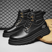 2025新款高级感潮流厚底增高防滑工装踢不烂二层牛皮真皮马丁靴男