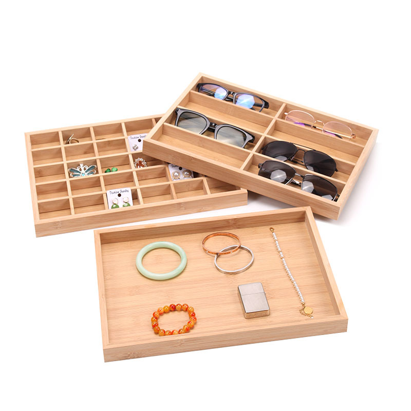 Luxury Bamboo Wood Jewelry Display Tray Accessory Bead Bracelet Storage Display Tray Prop Eyeglass Tray