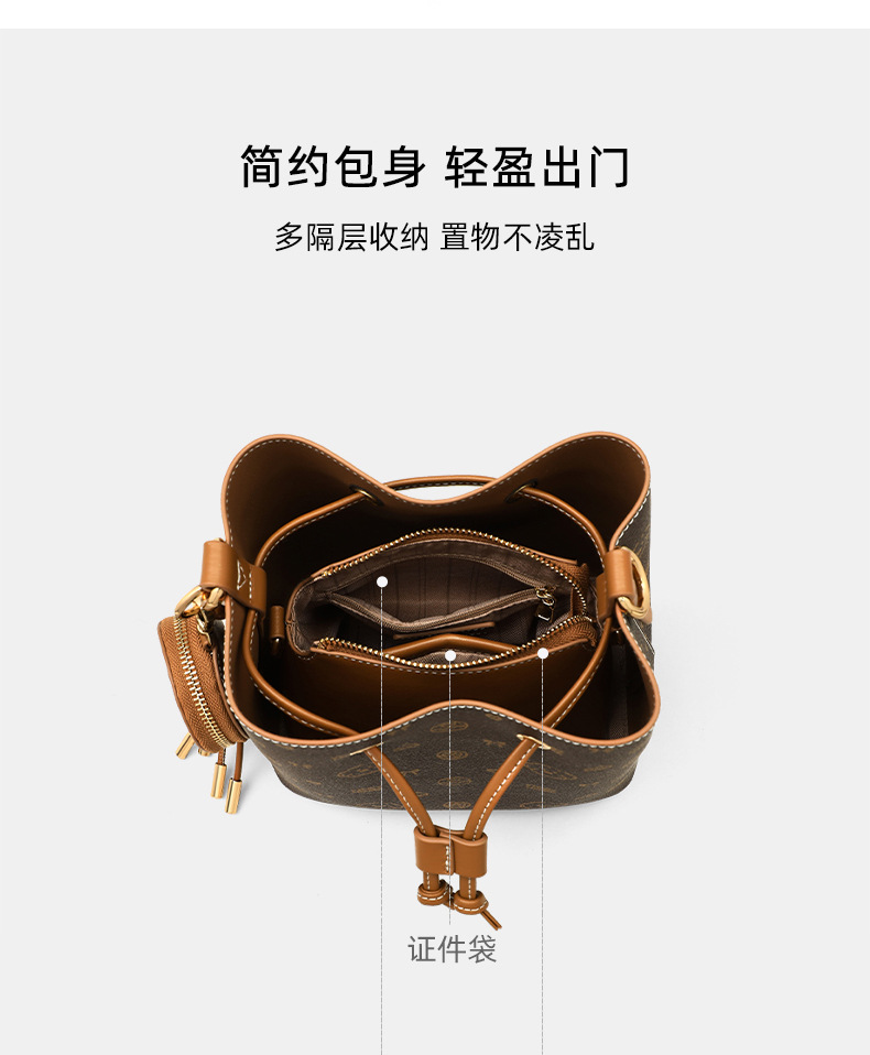 Túi bucket nữ rút dây đeo chéo thời trang, túi xách đi làm dung tích lớn — nâu chi tiết 9