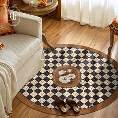 2F黑澤爾皮革地毯圓形棋盤格客廳沙發臥室床邊衣帽間防水可擦洗地