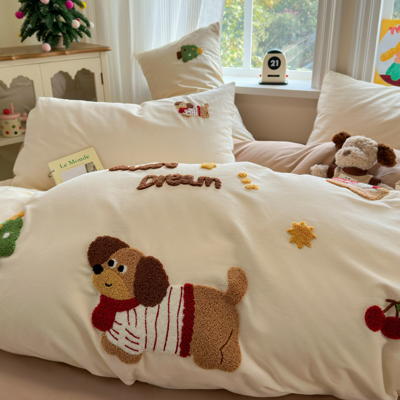 Categoría A otoño y invierno engrosado algodón molido cama de cuatro piezas 100 algodón puro niños dibujos animados colchón set de tres piezas