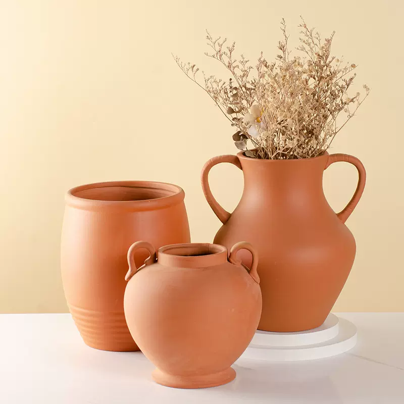 红土工厂现代家居色釉红陶花瓶陶瓷工艺品家居花瓶外贸跨境亚马逊