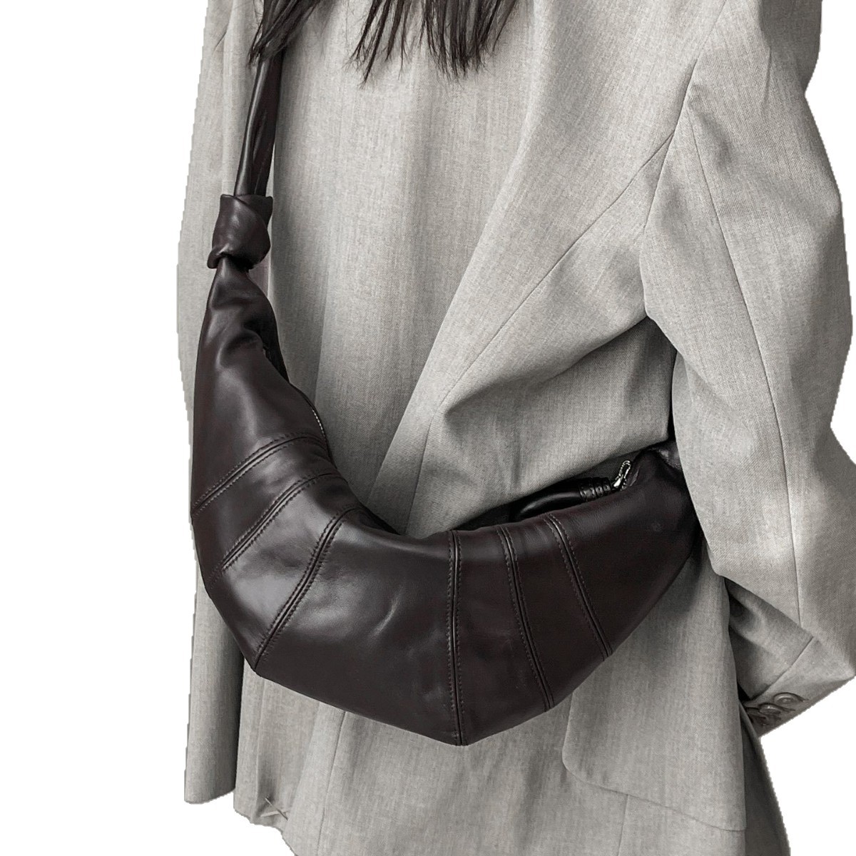French Niche Sheepskin Croissant Bag Unisex Minimalist Shoulder Crossbody Bag Genuine Leather Underarm Dumpling Bag For Women - Thumbnail 5