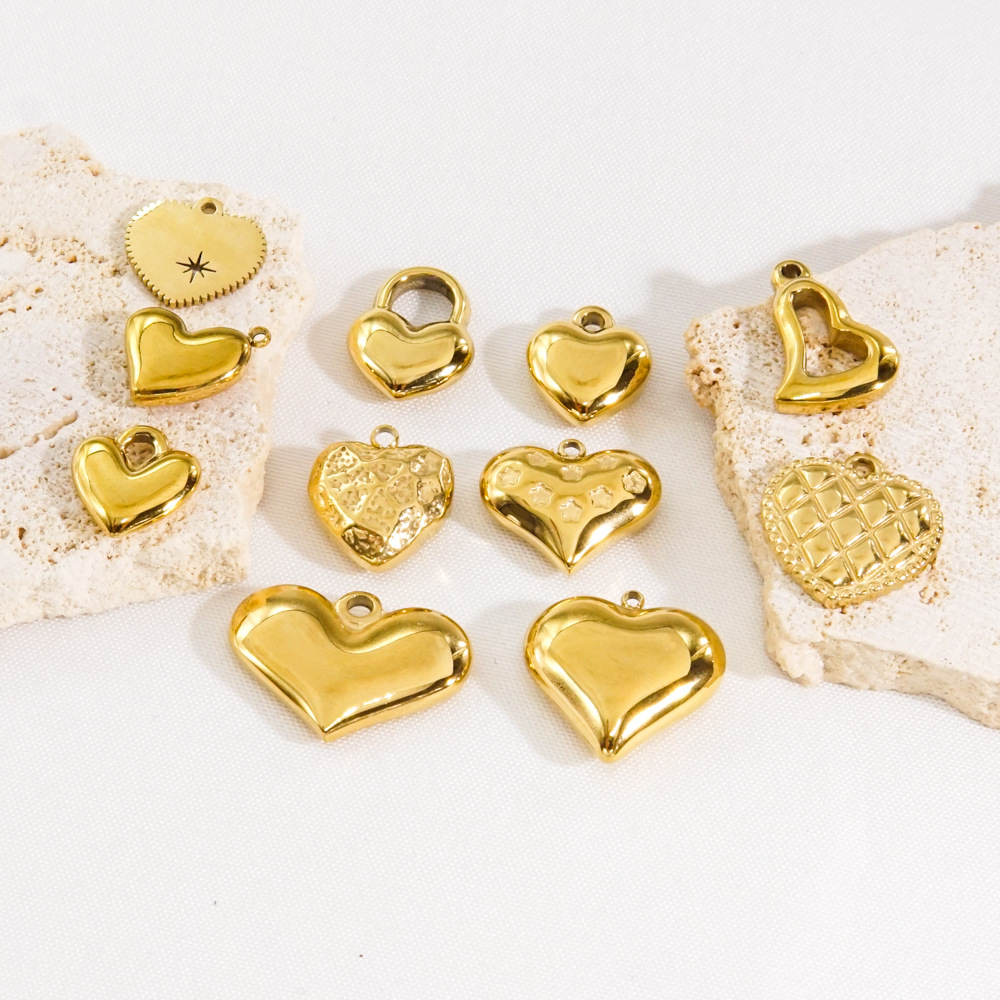 10 PCS/Package 304 Stainless Steel 14K Gold Plated Heart Shape Pendant display picture 3