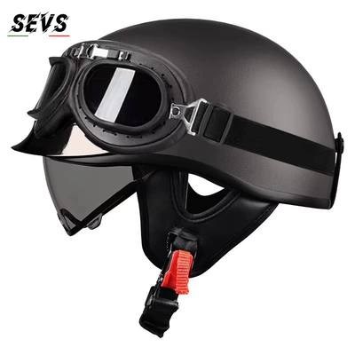 Motosiklet kaskı (dəbilqə) — summer scooter half helmet, electric - metallic-gray-tea-lens-black-frame-glasses-m
