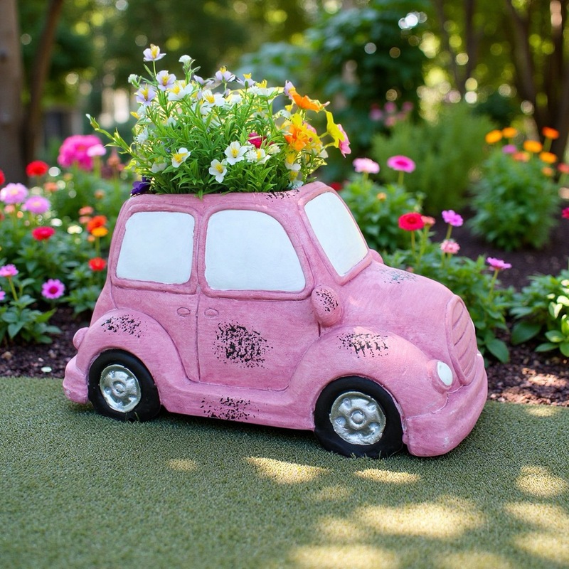 庭の装飾 ピンクの車 フェラーリ型植木鉢 大型酸化マグネシウム製植木鉢|undefined