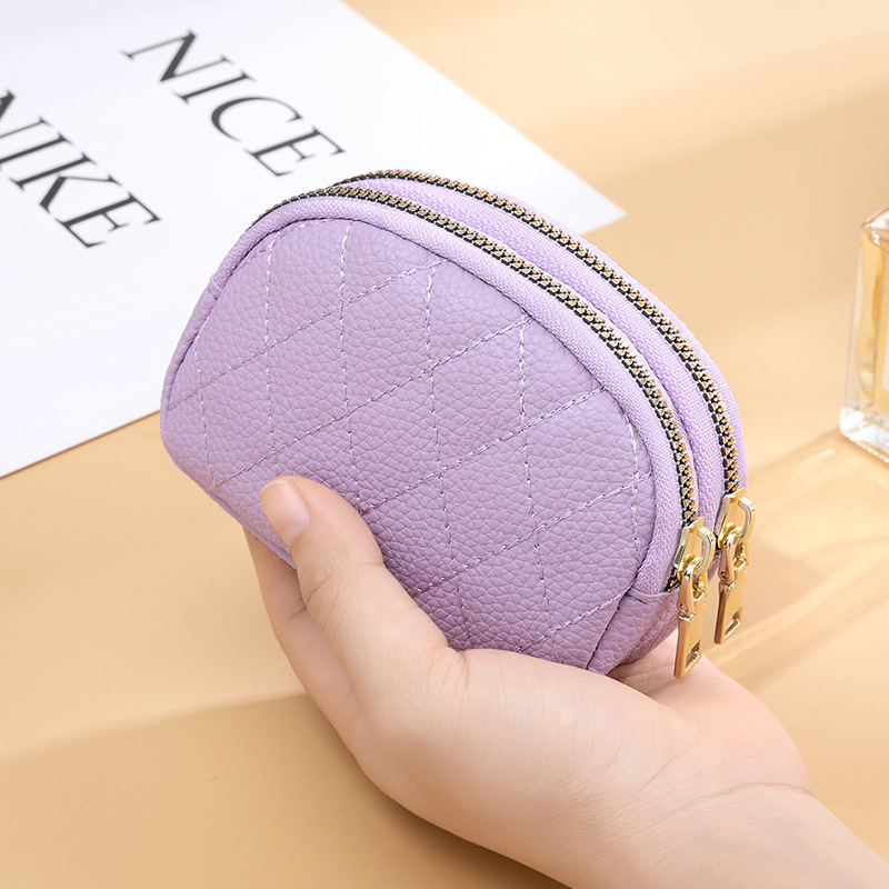 Nuevo portátil mini billetera de niñas, coche de diamante, costura de doble cremallera, monedas, bolso de cambio, bolso de cambio, piel pu