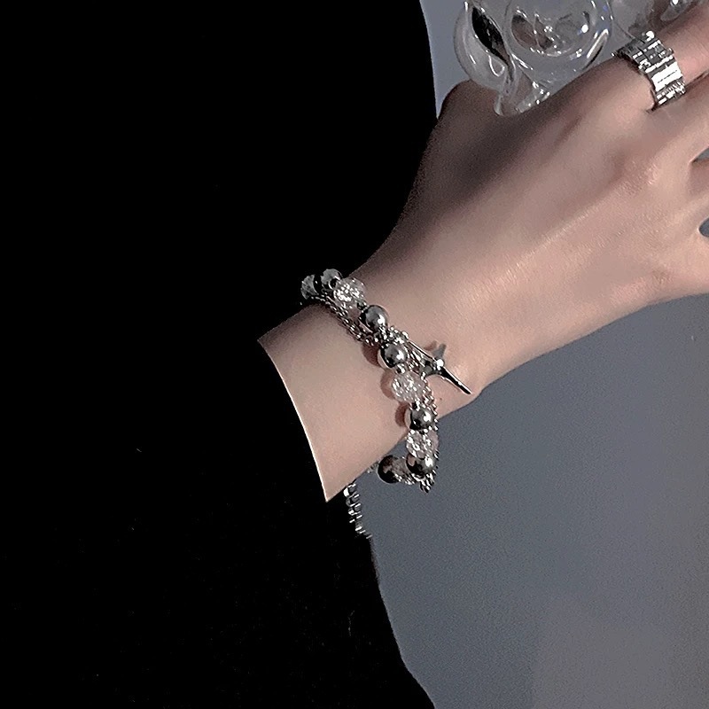 Minimalist Cracked Bead Cross Bracelet for Men, Niche Design Hip-Hop Couple Versatile Beaded Jewelry Trend