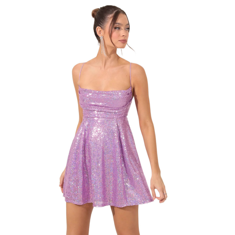 2025 European and American Export Cross-Border Fashion Sexy Suspender Sequin Bow Dress Women's New Party