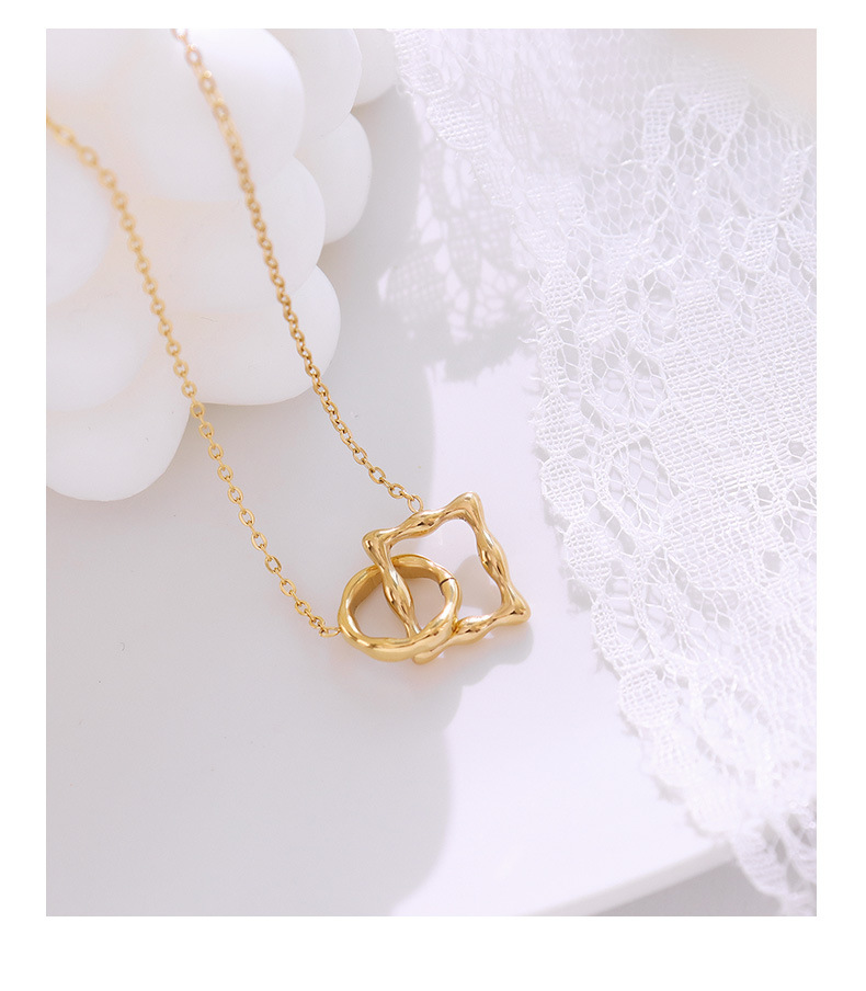 European and American geometric ring square interlocking pendant titanium steel necklace