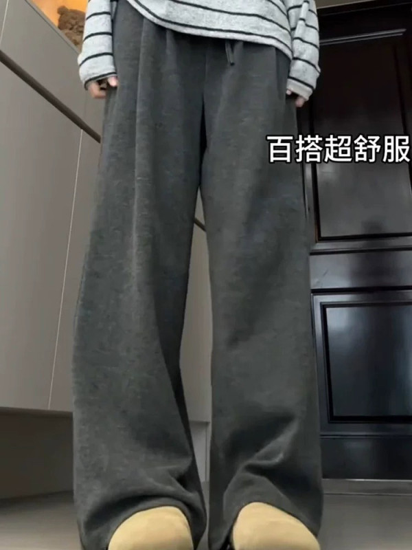 早秋氛围感穿搭休闲套装条纹长袖上衣灰色糯米裤子慵懒松弛感两件|undefined