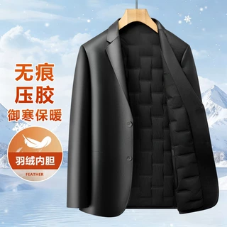 新款皮衣男软皮西装领夹克中老年男士两粒扣休闲皮西服外套