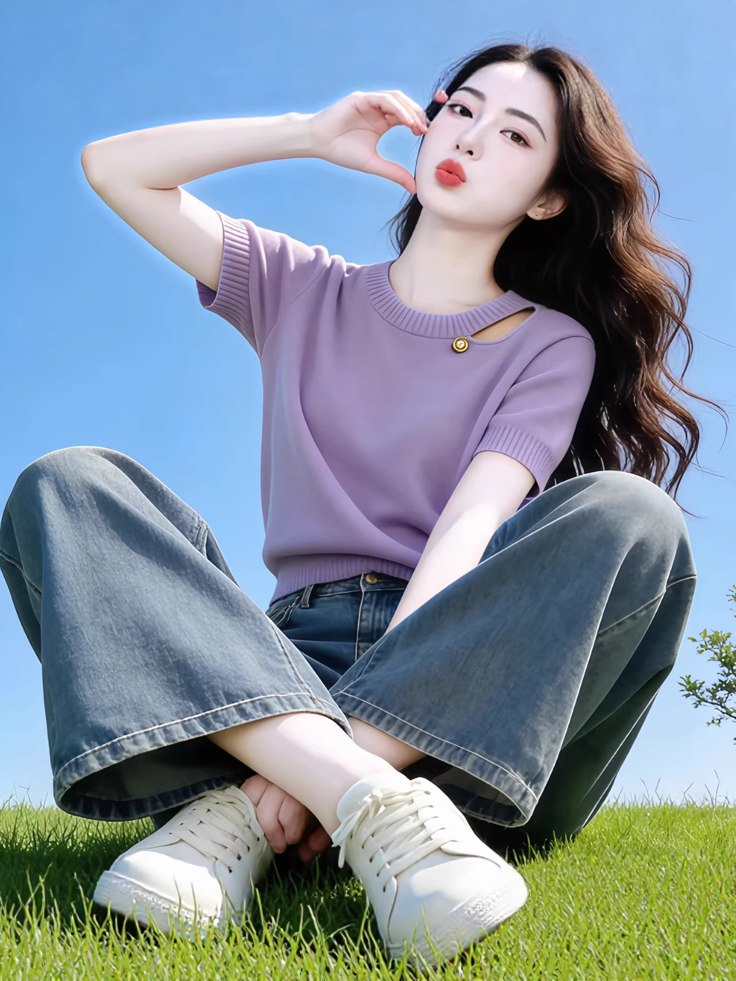 Áo len ngắn tay cổ tròn chạm rỗng nữ mùa hè kiểu mới — Màu ảnh