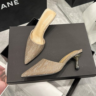 2025 Spring and Summer Outfit New Women's Sheepskin Fine Heel Shoes Korean High-end Pointed Pattern Lazy Women's Shoes